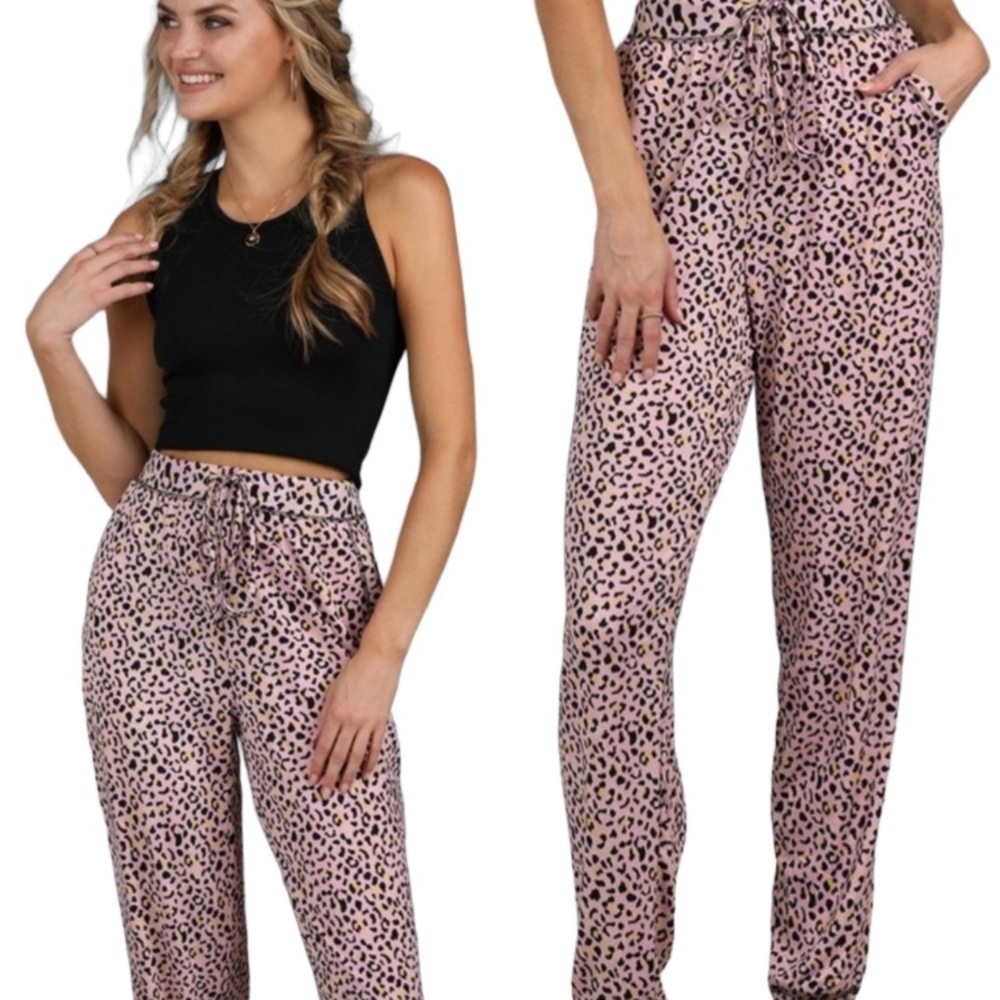 NWT Ninexis Blossom Pink Leopard Joggers Sz M & L